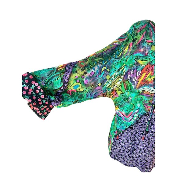 Carole Little Womens 14 Multi Print Tunic Dress Bead Trim & Ruffle Y2K Floral - Picture 6 of 12